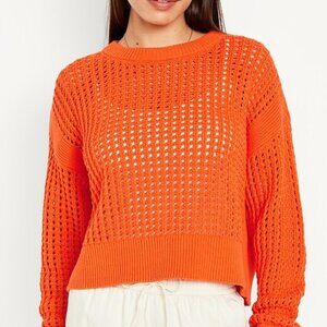 Halogen Open-knit sweater in rust/orange sz M